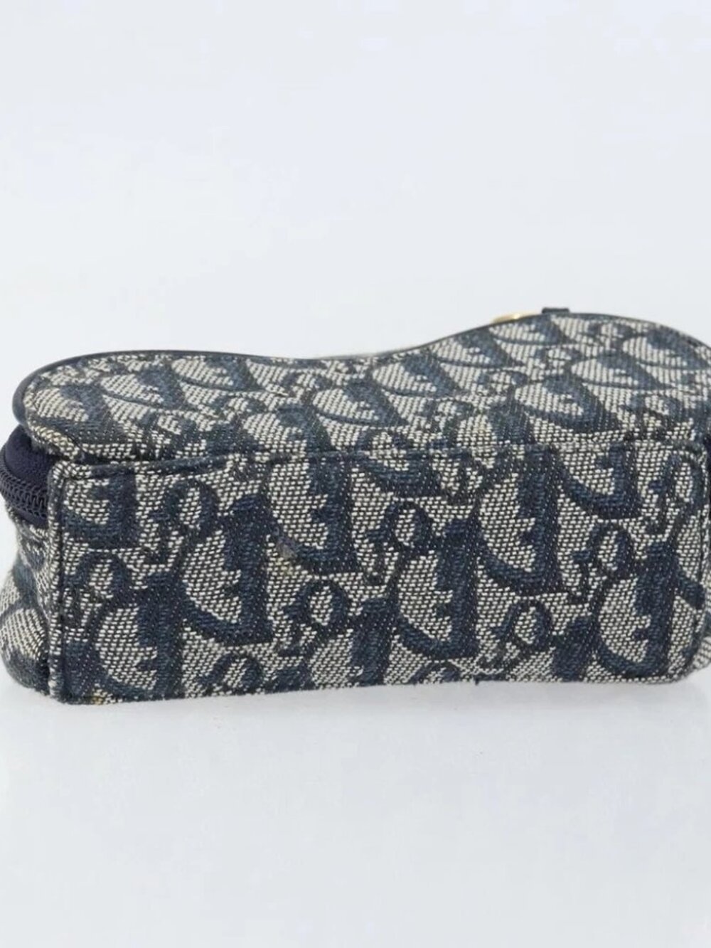 Christian Dior Trotter Canvas Saddle Pouch Navy Gold Auth - Picture 5 of 16